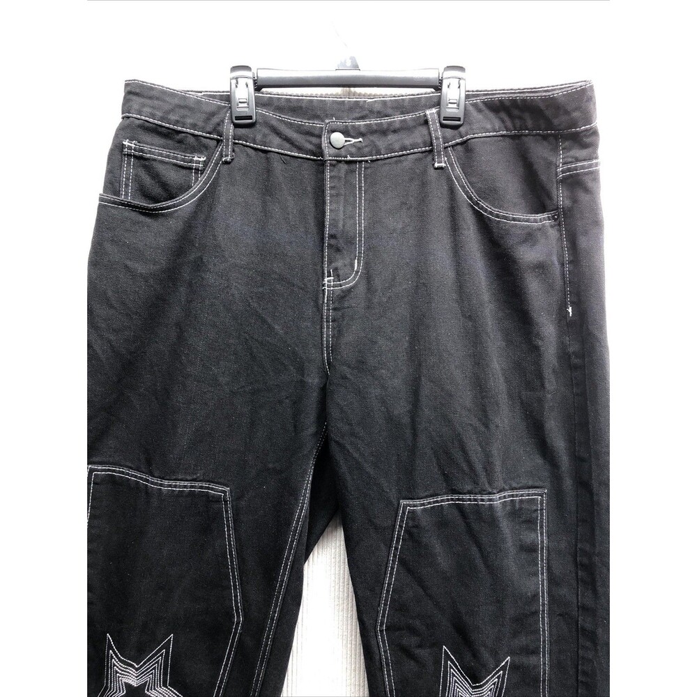 Shein Women’s Denim Jeans Size XXL Black White Stitch Weekend Stars Y2K
